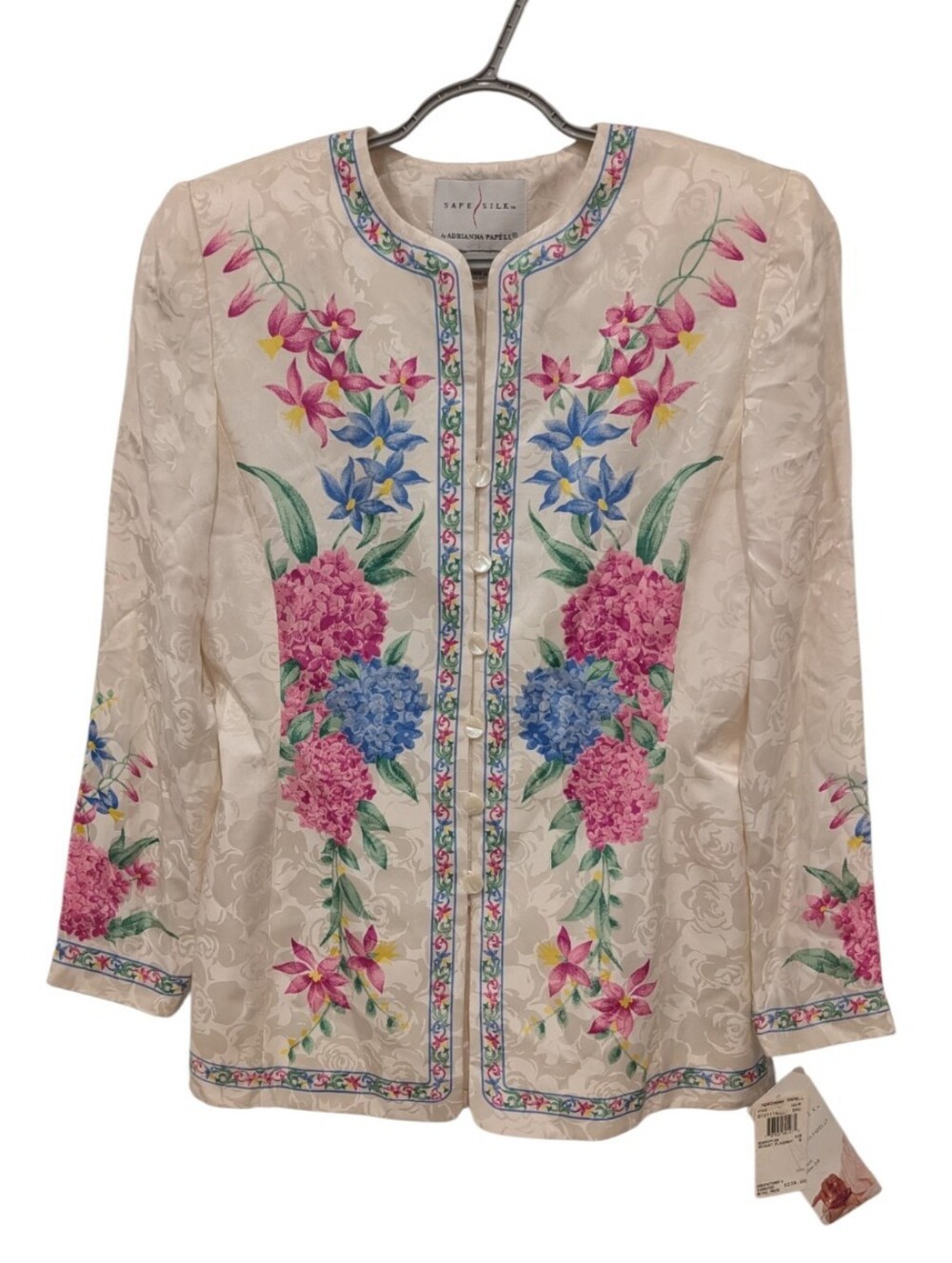 NWT Adrianna Papell Silk Floral Jacquard Button Front Jacket Fairycore Cottage 6